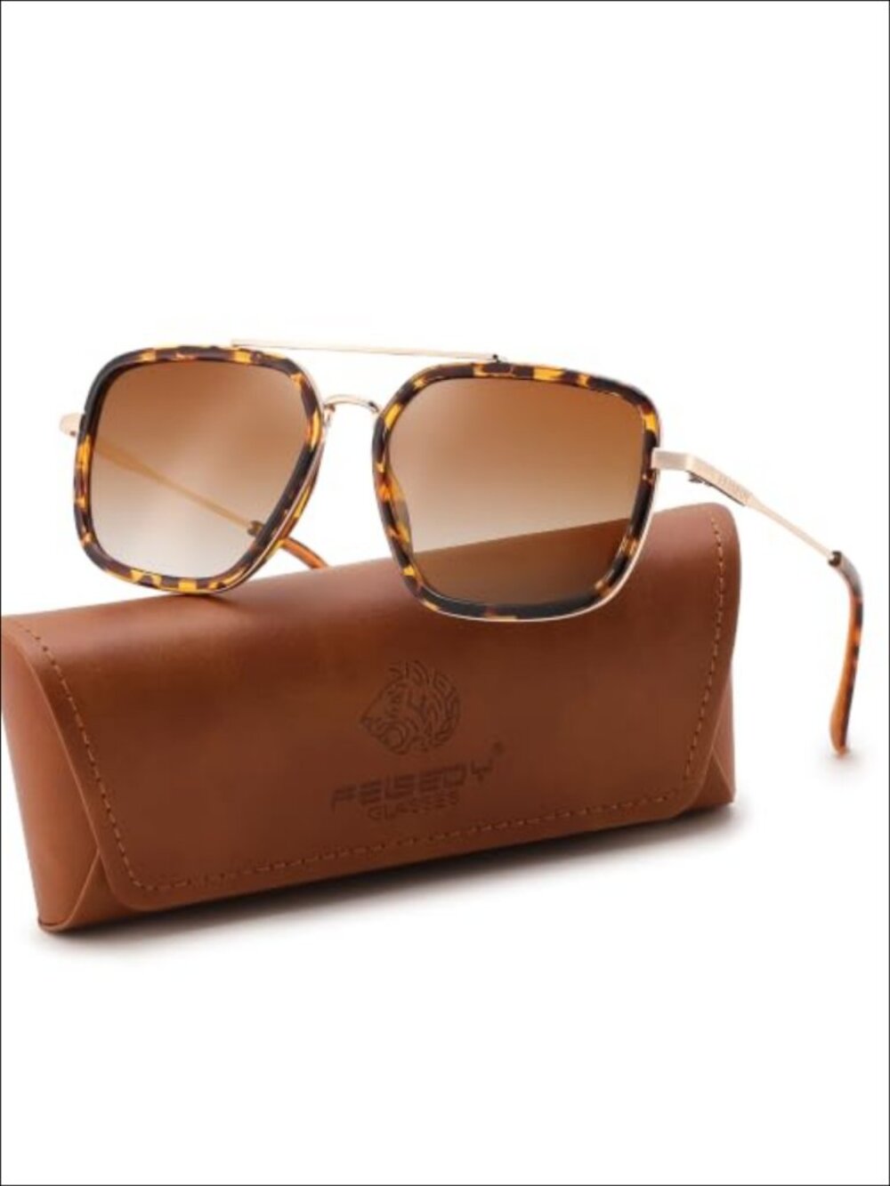 Polarized Square Aviator Sunglasses Metal Frame Full Wrap UV Protection
